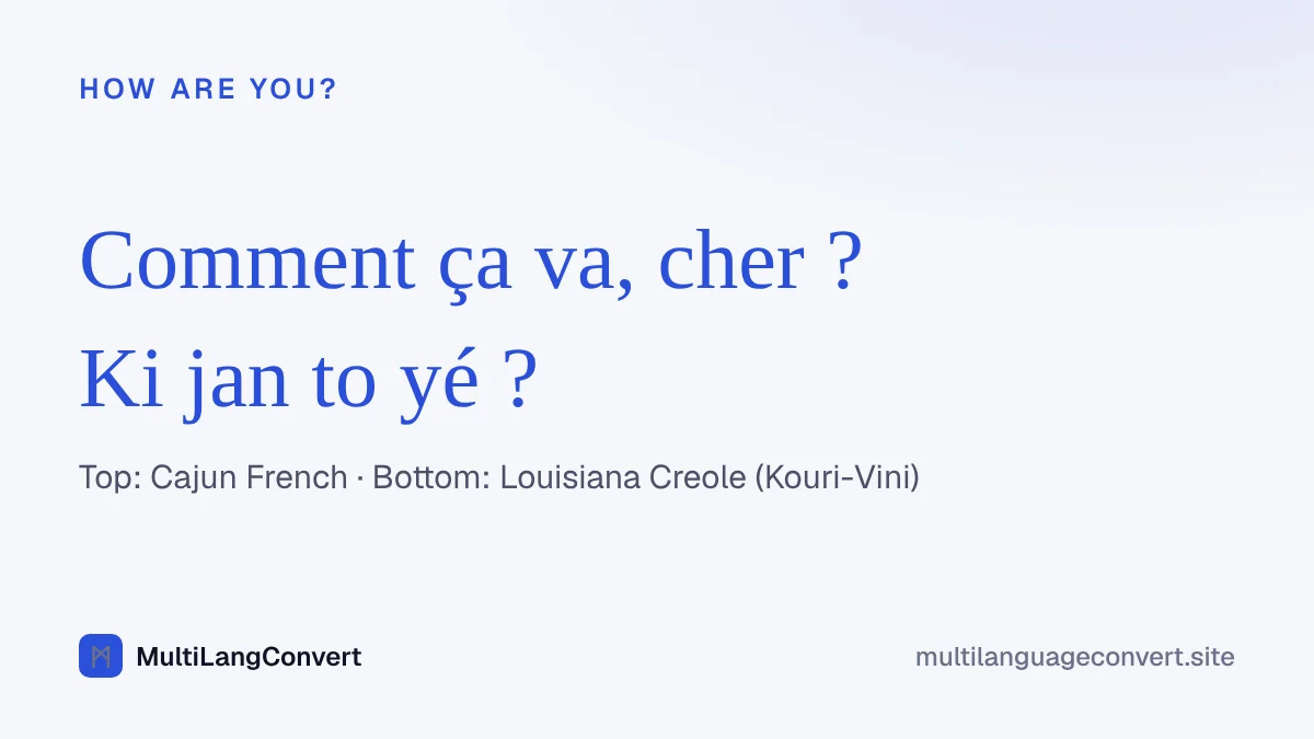 How are you in Cajun French, Comment ça va, cher, and in Louisiana Creole, Ki jan to yé