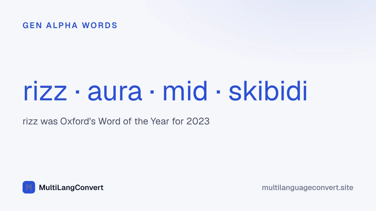 Four Gen Alpha slang words: rizz, aura, mid and skibidi