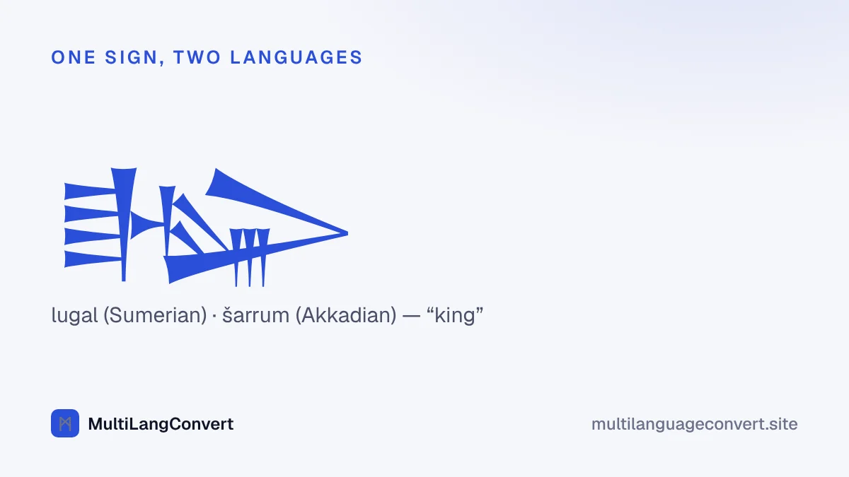 The cuneiform sign for king, read lugal in Sumerian and šarrum in Akkadian